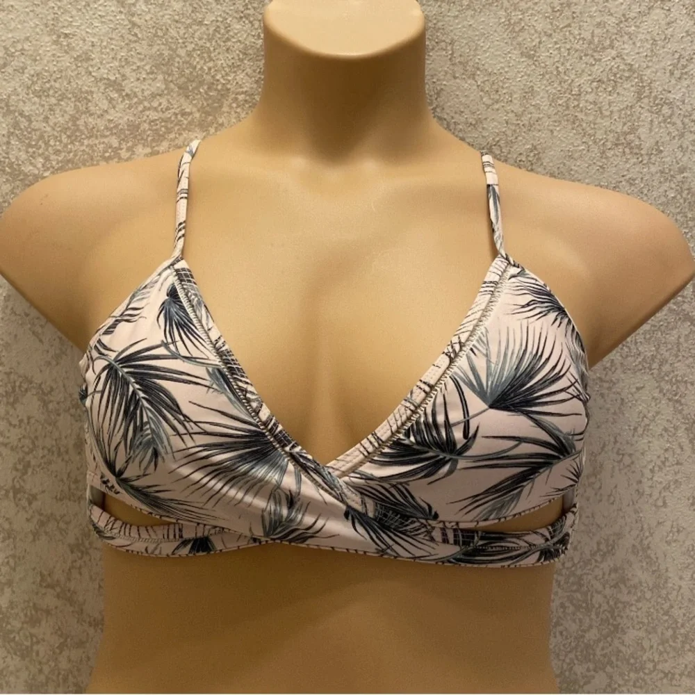 Tropical Palm Frond Faux Wrap Bikini Top